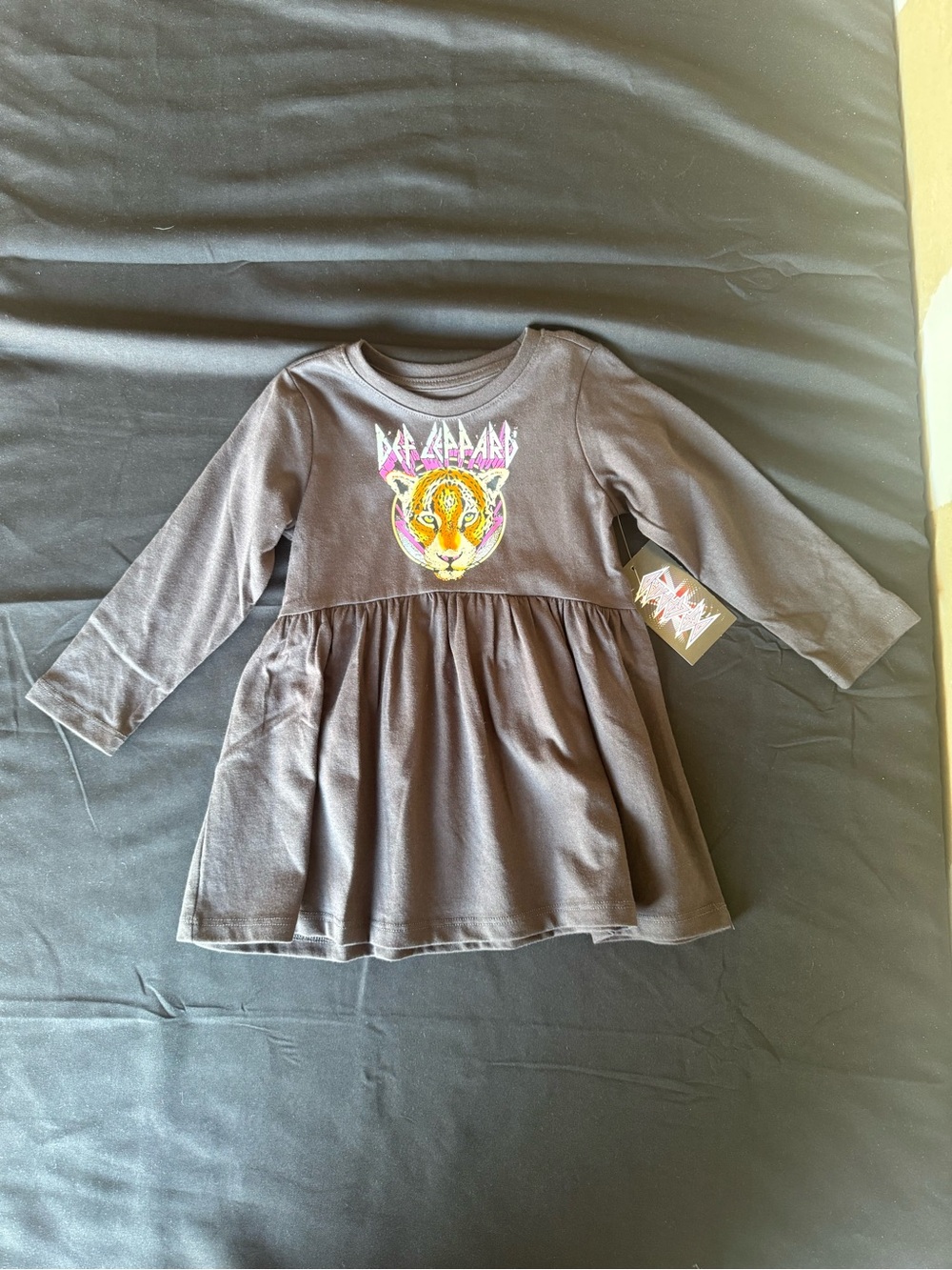 NWT Def Leppard Toddler Girl Charcoal Grey Long Sleeve Rock Band Graphic Dress